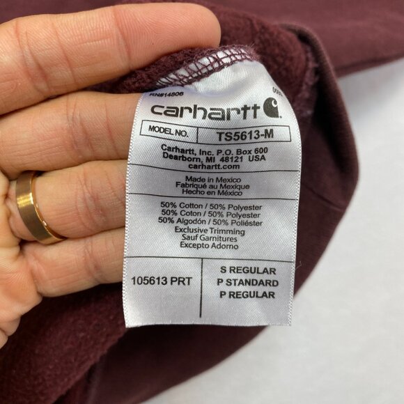Carhartt Hoodie Men's S Burgundy Maroon Loose Fit Logo Pullover Crewneck - Picture 8 of 12